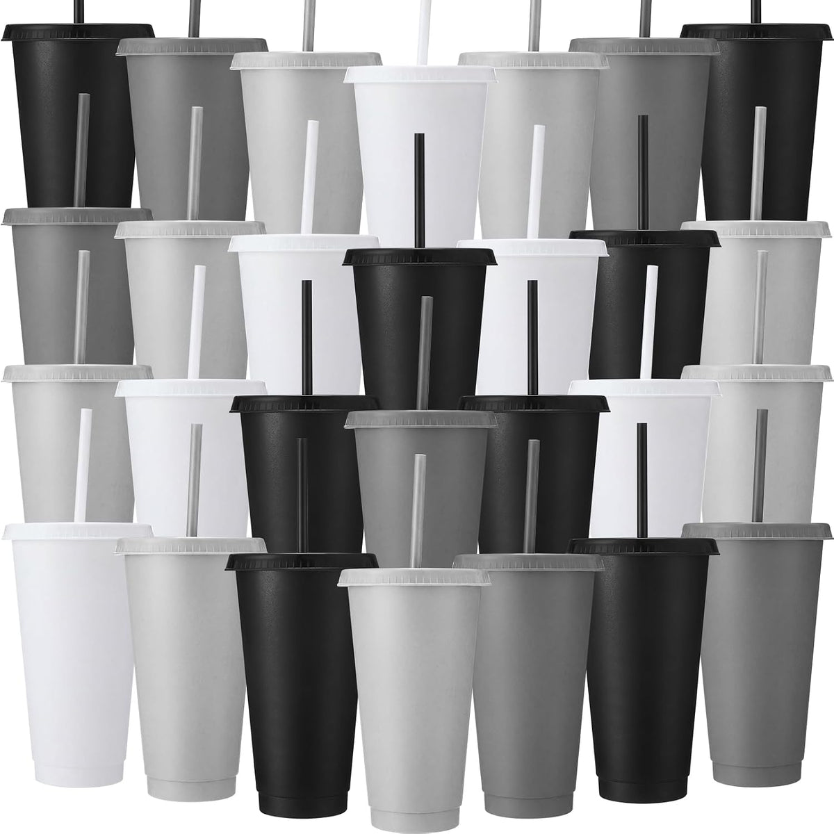 Honeydak 60 Pack Plastic Cups with Lids Straws,Gradient Color