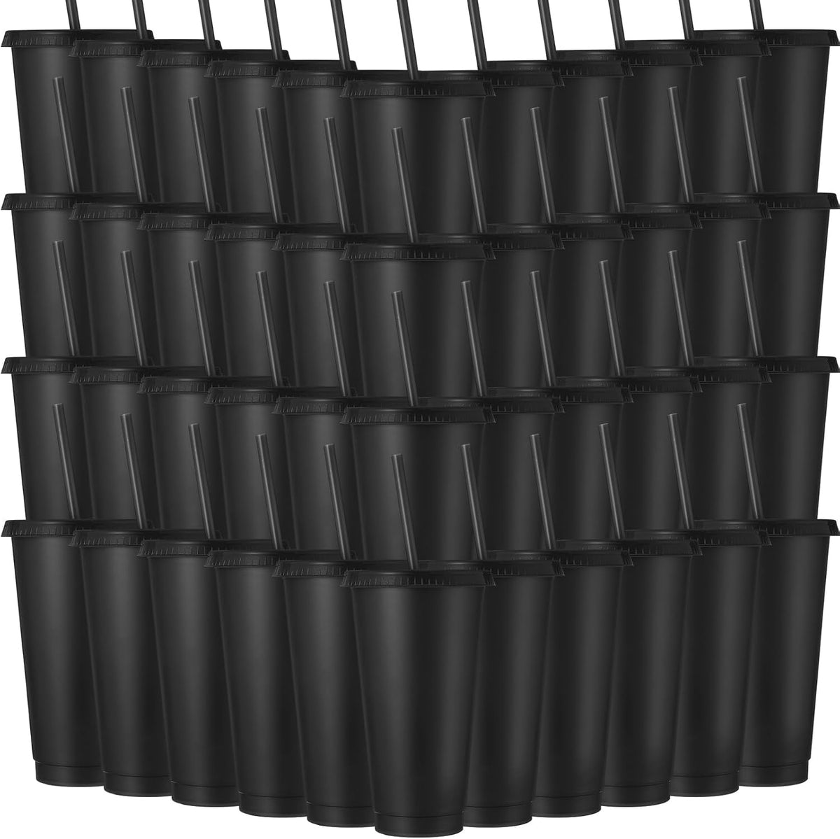 Honeydak 150 Pack Plastic Cups with Lids Straws,Black Color