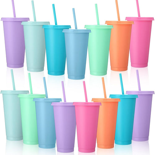 Honeydak 100 Pack Plastic Cups with Lids Straws,Transparent