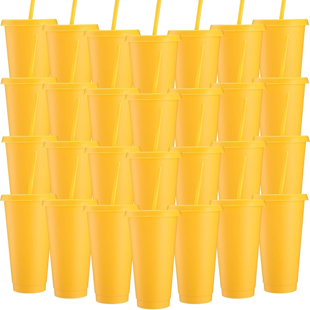 Honeydak 15 Pack Plastic Cups with Lids Straws,Stylish Color