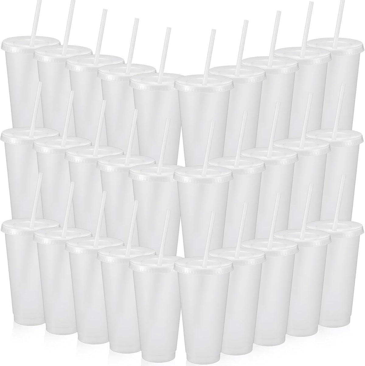 Honeydak 15 Pack Plastic Cups with Lids Straws,Stylish Color
