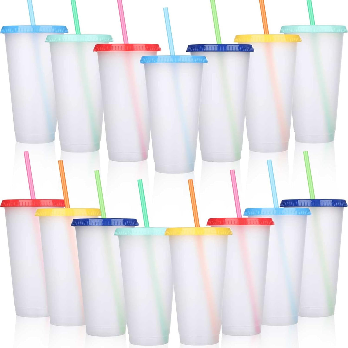 Honeydak 60 Pack Plastic Cups with Lids Straws,Electric Color