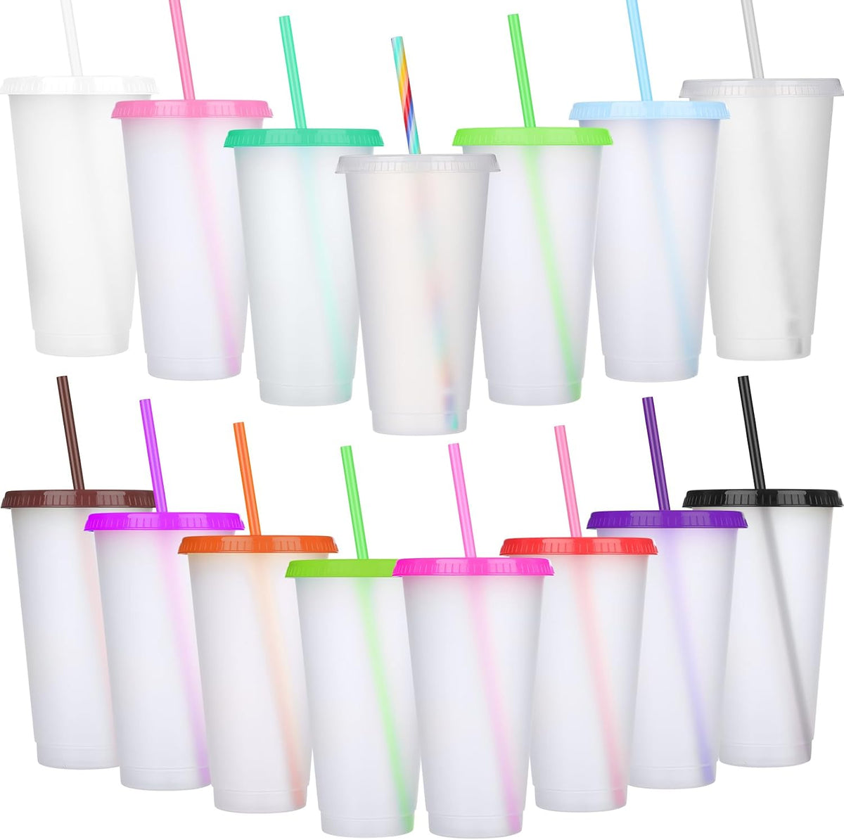 Honeydak 150 Pack Plastic Cups with Lids Straws,Black Color