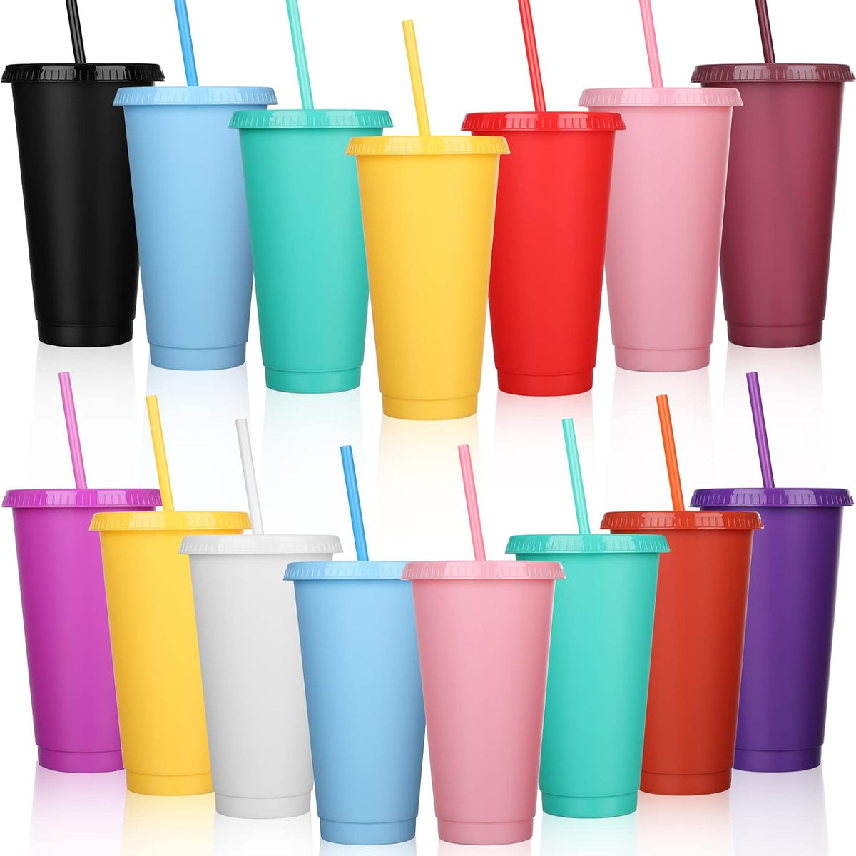 Honeydak 60 Pack Plastic Cups with Lids Straws,Gradient Color