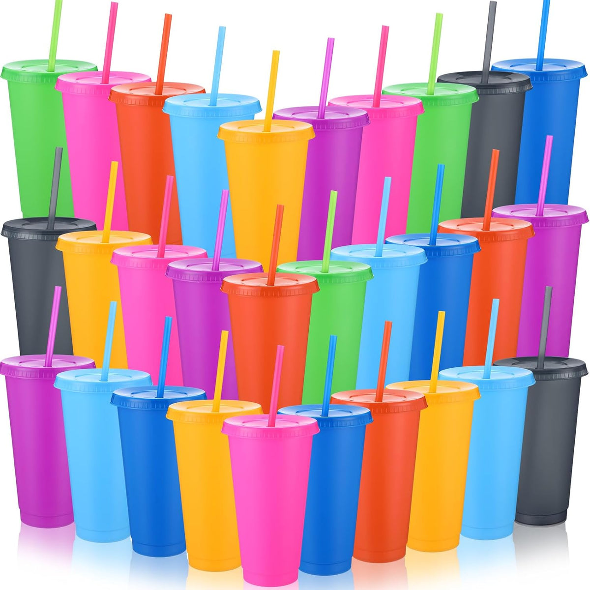 Honeydak 60 Pack Plastic Cups with Lids Straws,Gradient Color