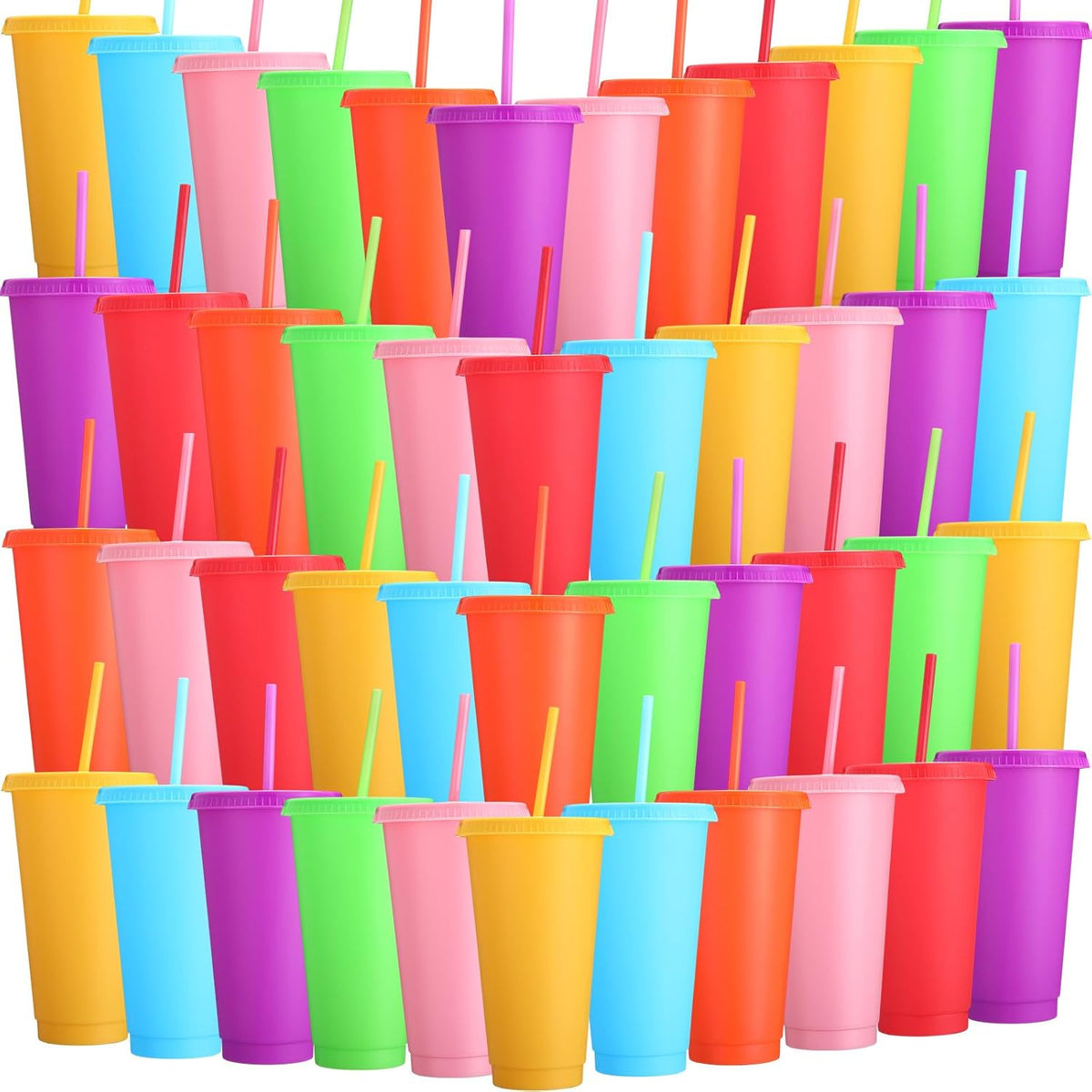 Honeydak 150 Pack Plastic Cups with Lids Straws,Black Color