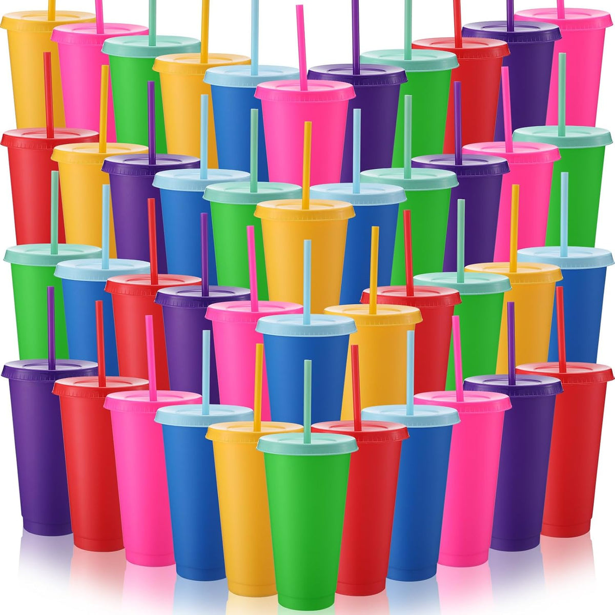 Honeydak 15 Pack Plastic Cups with Lids Straws,Stylish Color