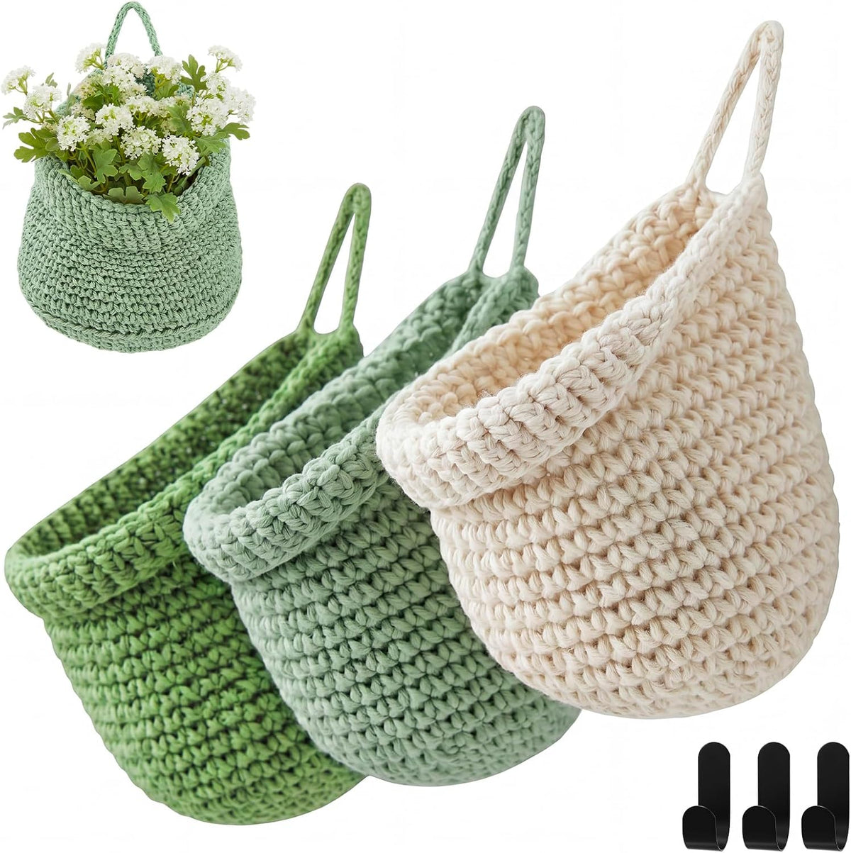 Honeydak 3 Hanging Baskets, Grey Mix, Envelope Basket