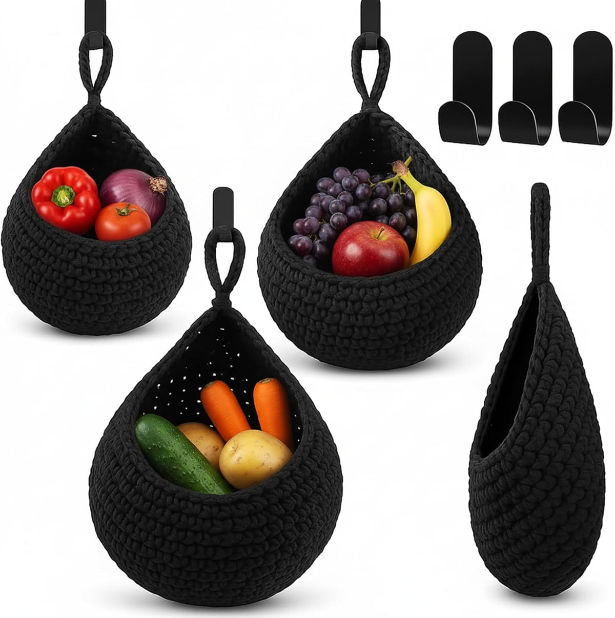 Honeydak 3 Hanging Baskets, Cream, Tote Style Basket