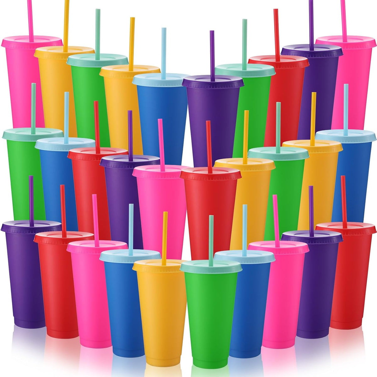 Honeydak 60 Pack Plastic Cups with Lids Straws,Electric Color