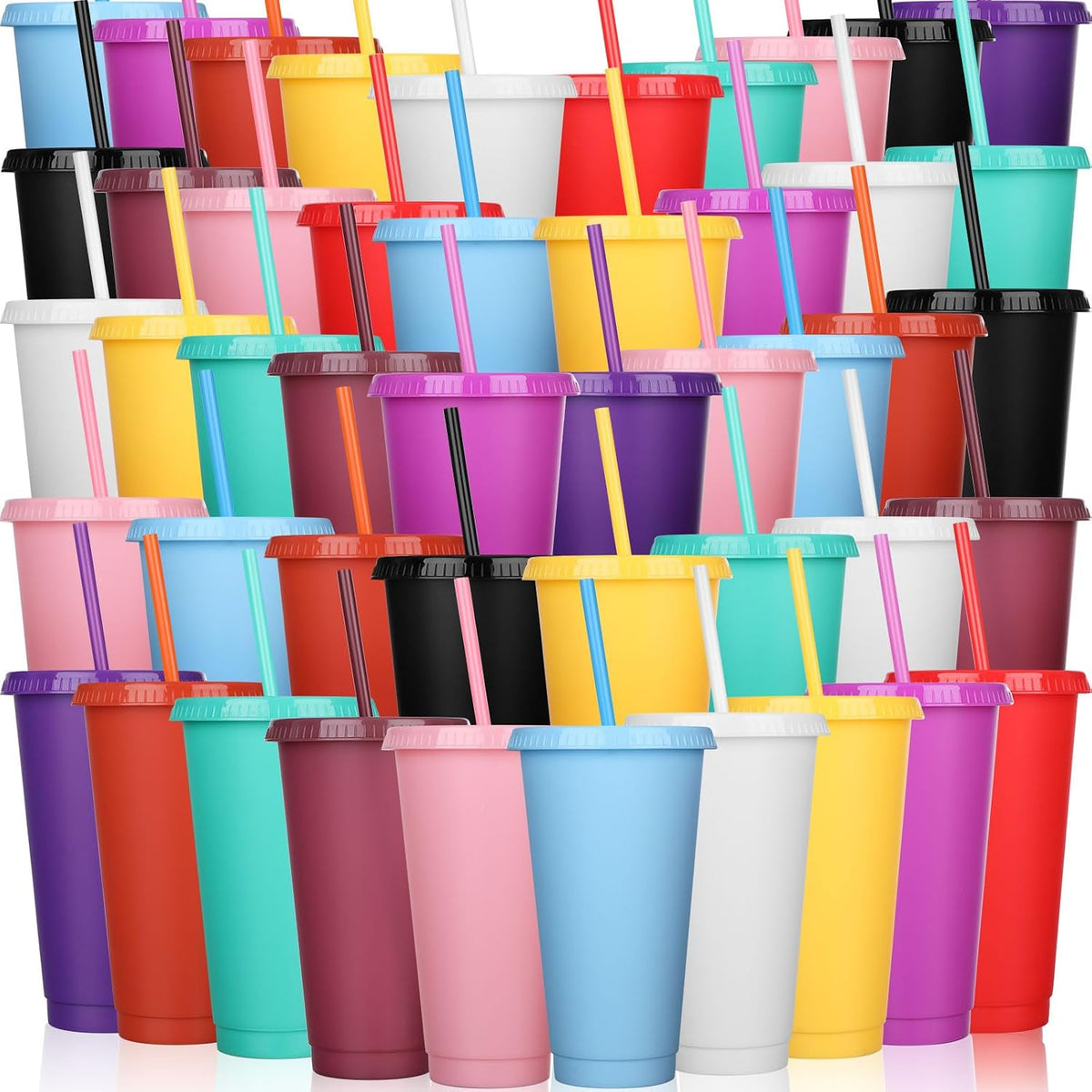 Honeydak 60 Pack Plastic Cups with Lids Straws,Gradient Color