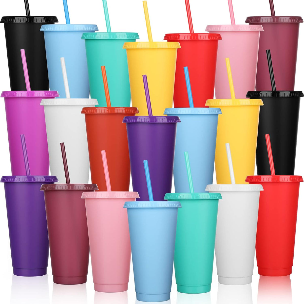 Honeydak 60 Pack Plastic Cups with Lids Straws,Electric Color