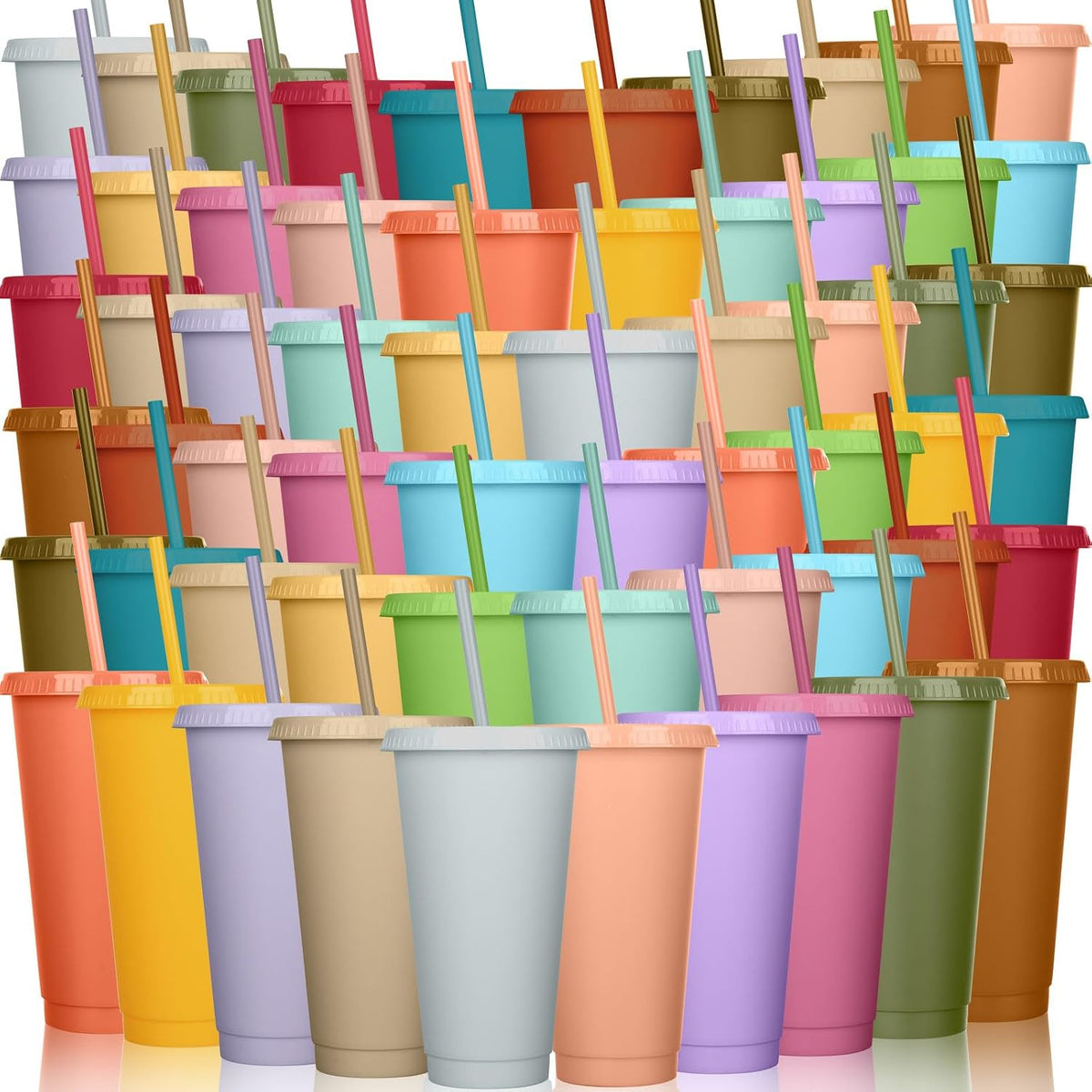 Honeydak 60 Pack Plastic Cups with Lids Straws,Gradient Color