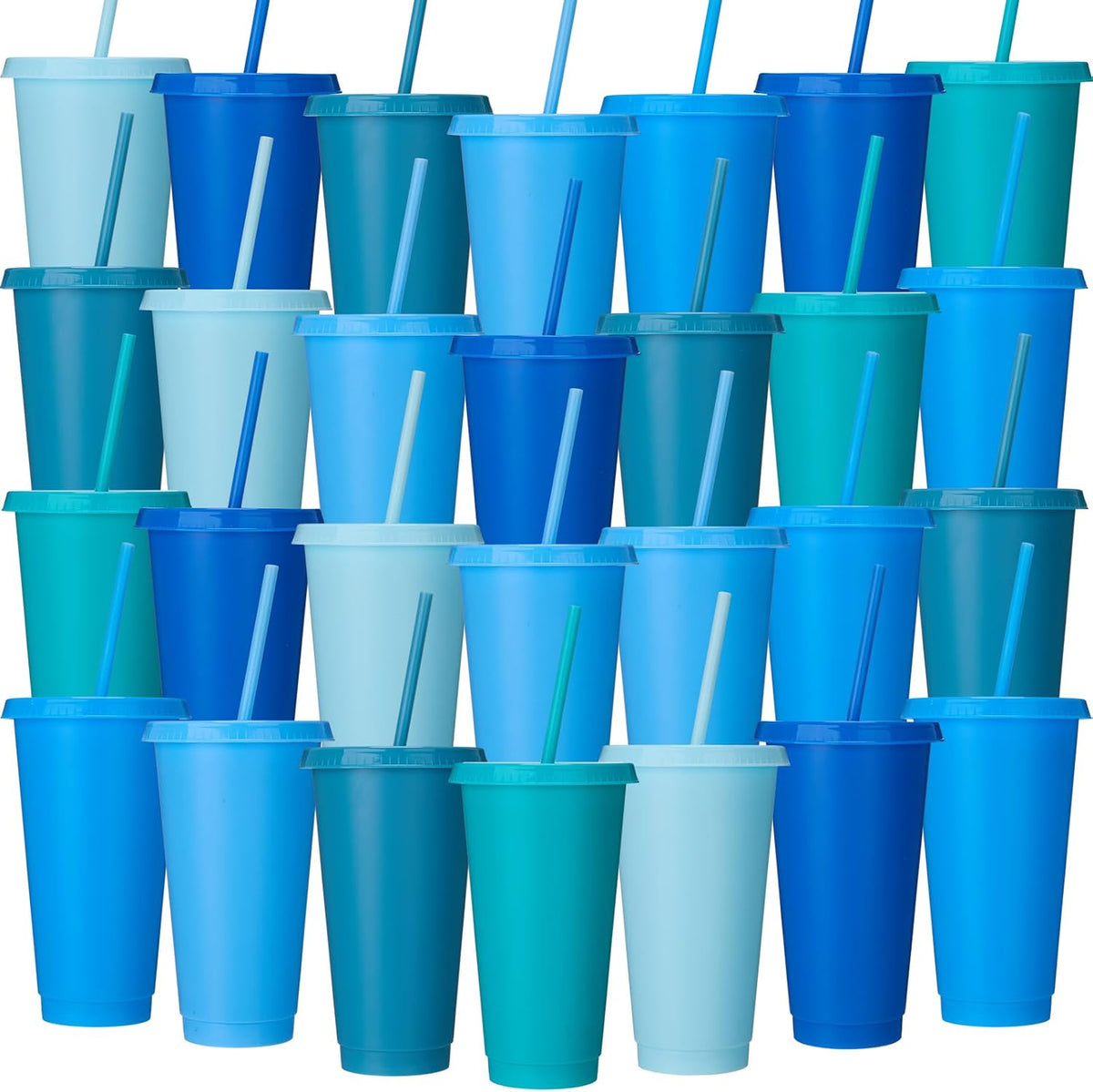 Honeydak 60 Pack Plastic Cups with Lids Straws,Gradient Color