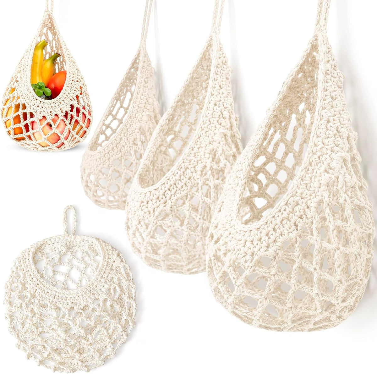 Honeydak 3 Hanging Baskets, Cream, Tote Style Basket