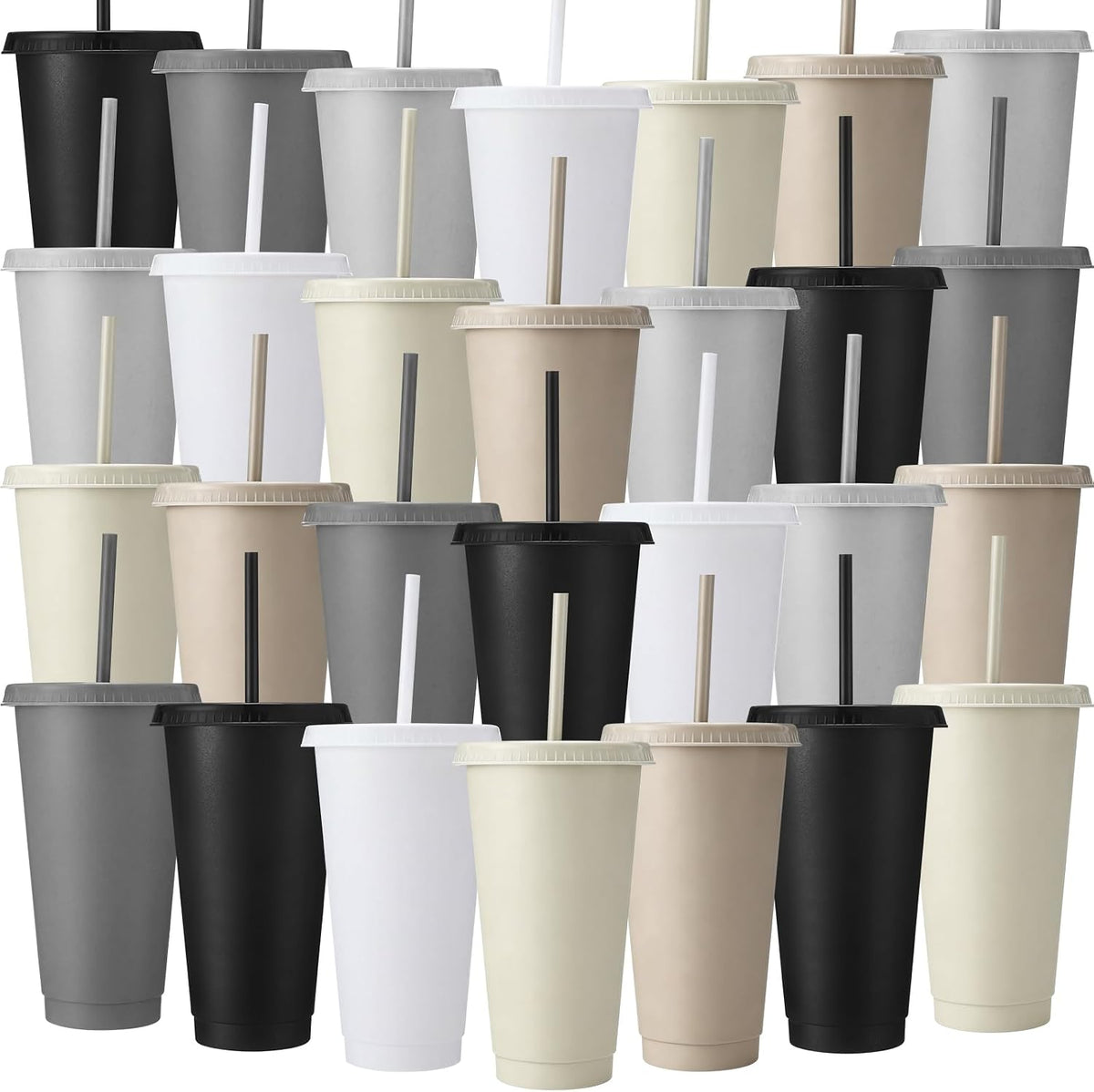 Honeydak 150 Pack Plastic Cups with Lids Straws,Black Color