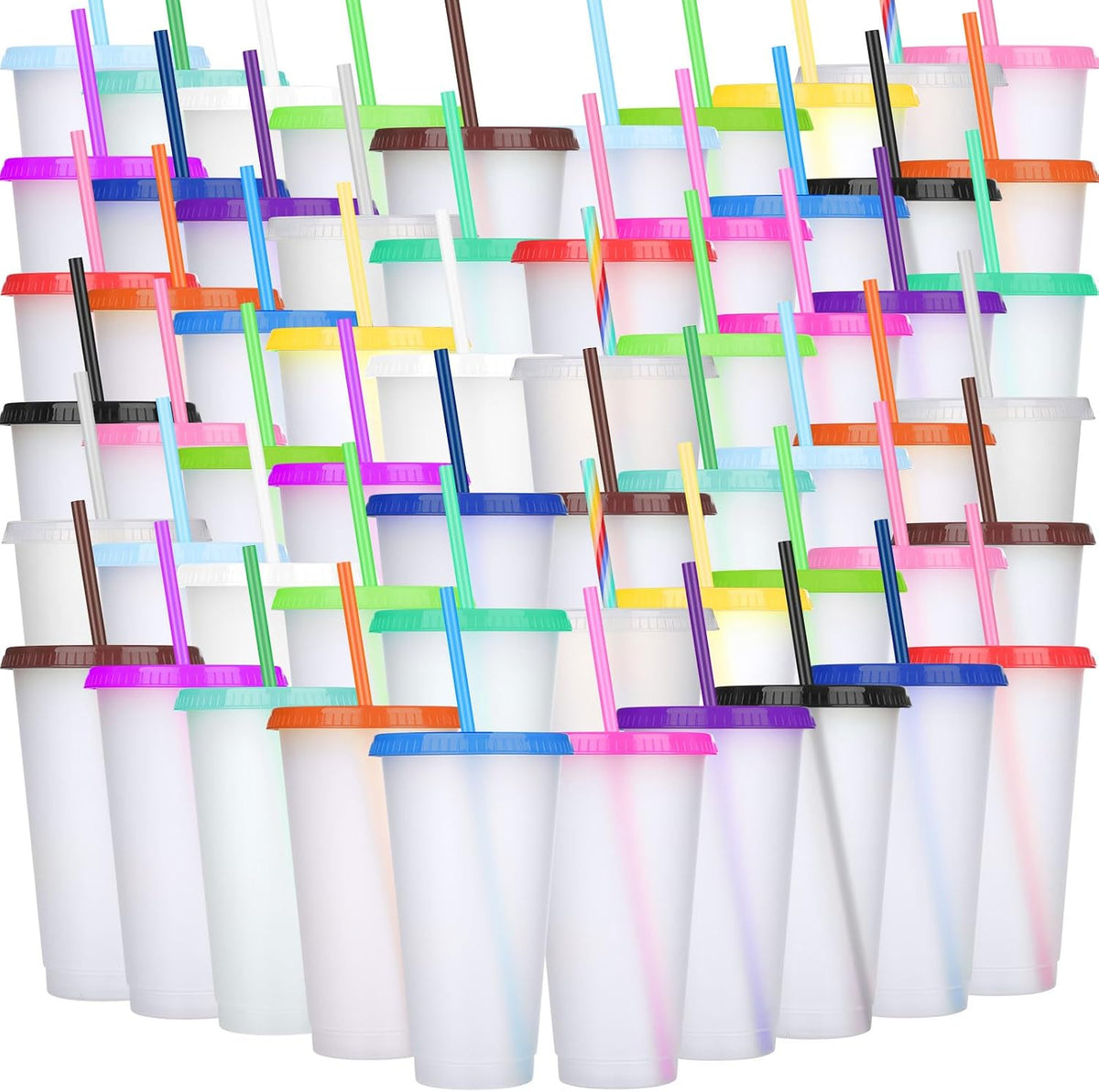 Honeydak 15 Pack Plastic Cups with Lids Straws,Stylish Color