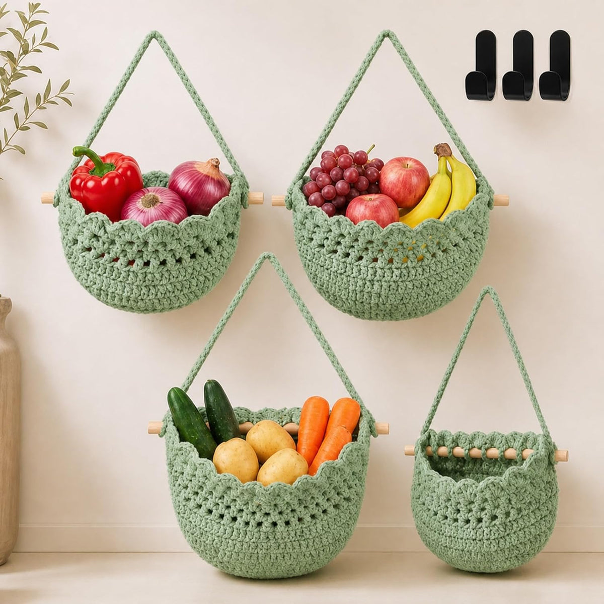 Honeydak 3 Hanging Baskets, Cream, Tote Style Basket
