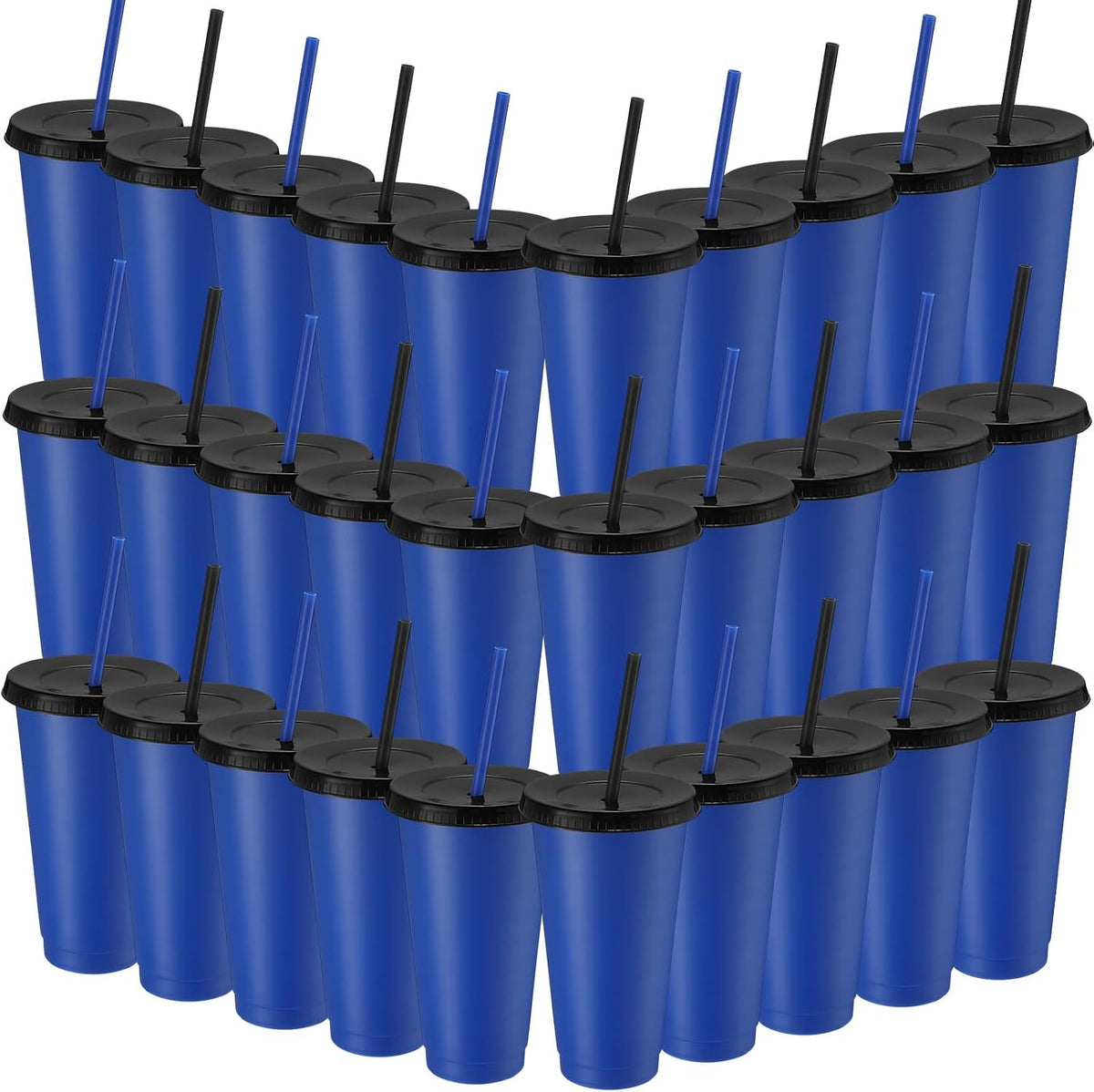 Honeydak 100 Pack Plastic Cups with Lids Straws,Transparent