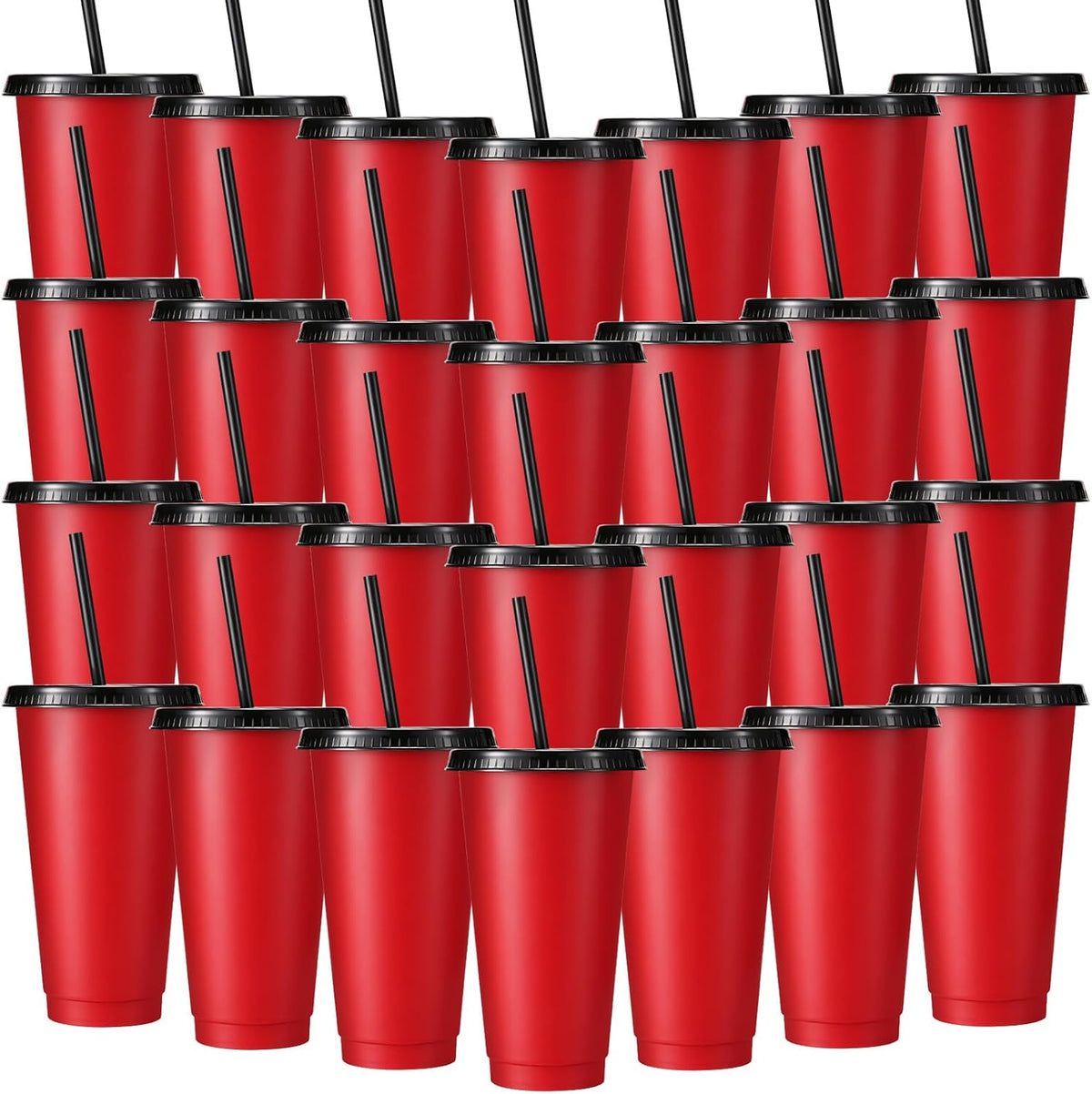 Honeydak 150 Pack Plastic Cups with Lids Straws,Black Color