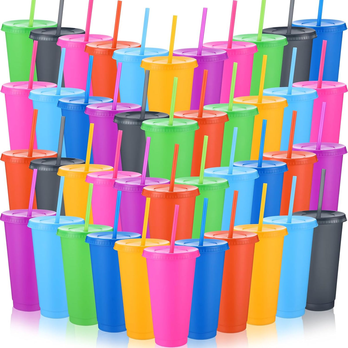 Honeydak 100 Pack Plastic Cups with Lids Straws,Transparent