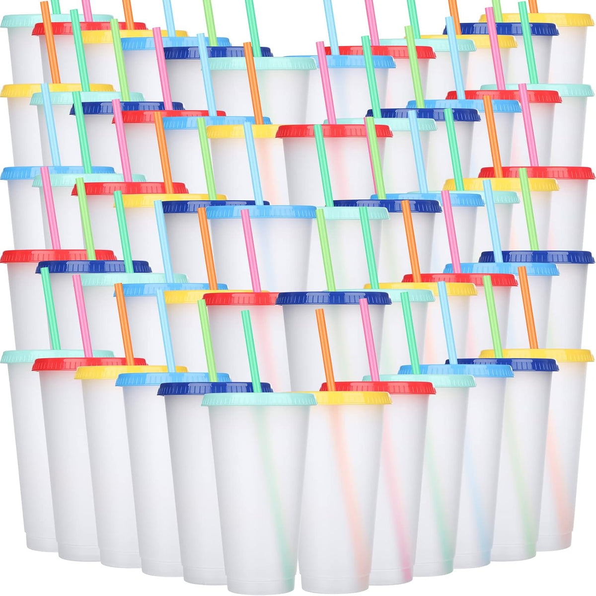Honeydak 15 Pack Plastic Cups with Lids Straws,Stylish Color