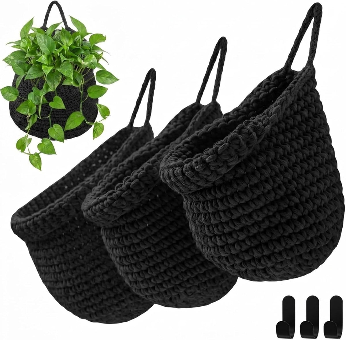 Honeydak 3 Hanging Baskets, Grey Mix, Wide Bucket Basket