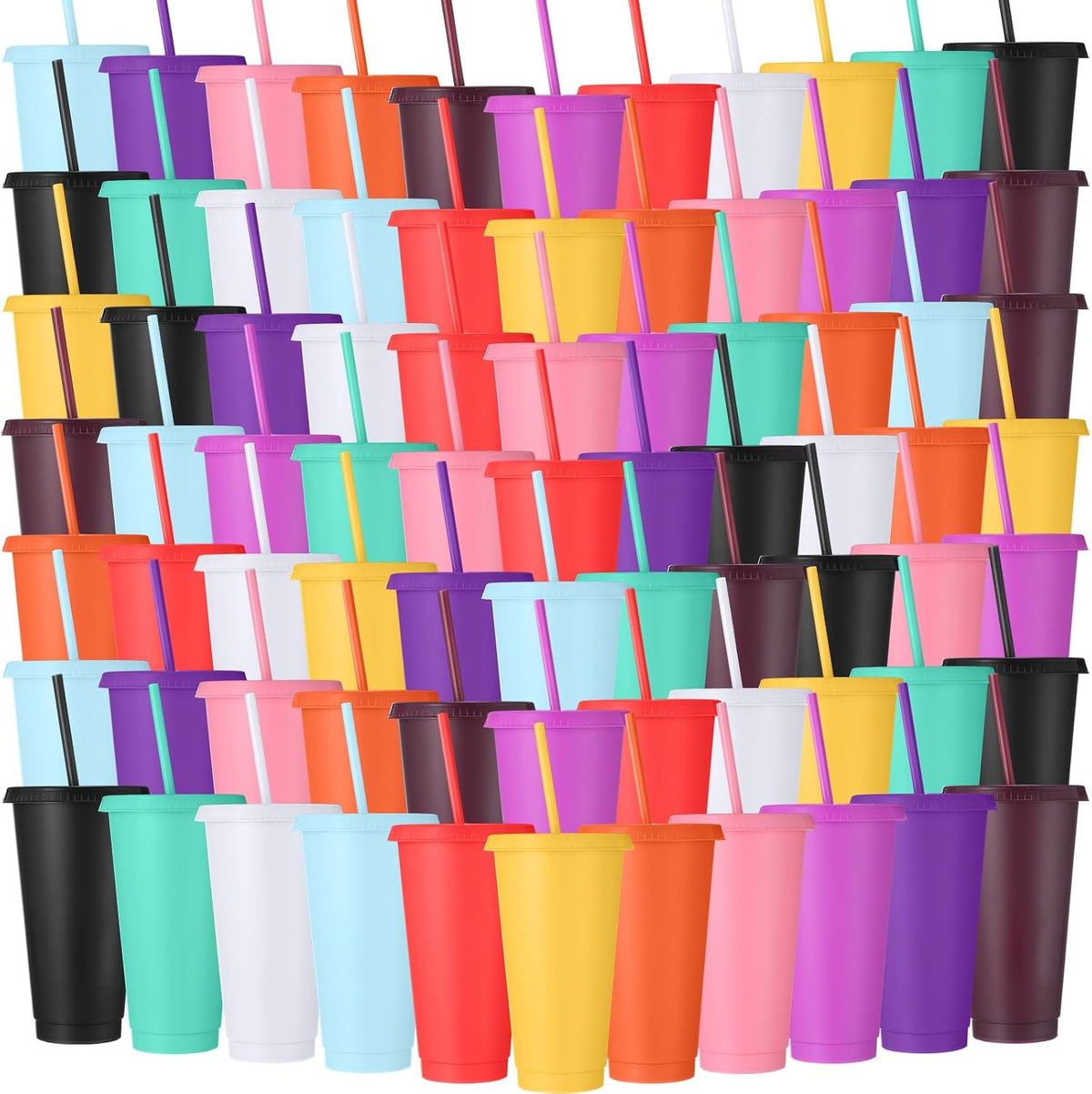 Honeydak 100 Pack Plastic Cups with Lids Straws,Transparent
