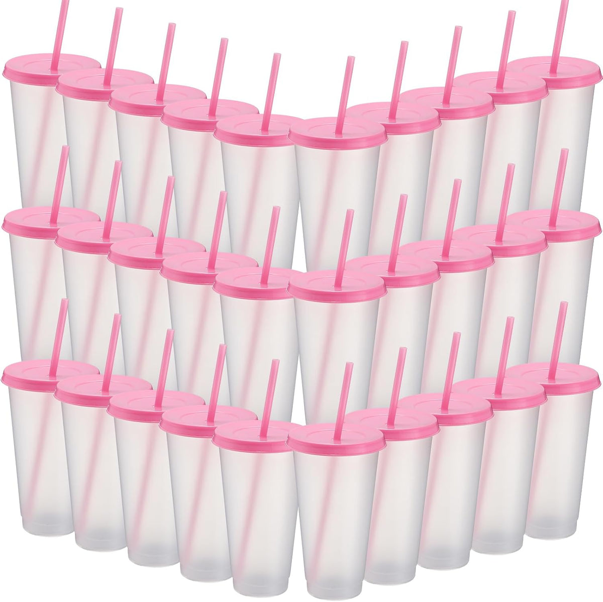 Honeydak 15 Pack Plastic Cups with Lids Straws,Stylish Color