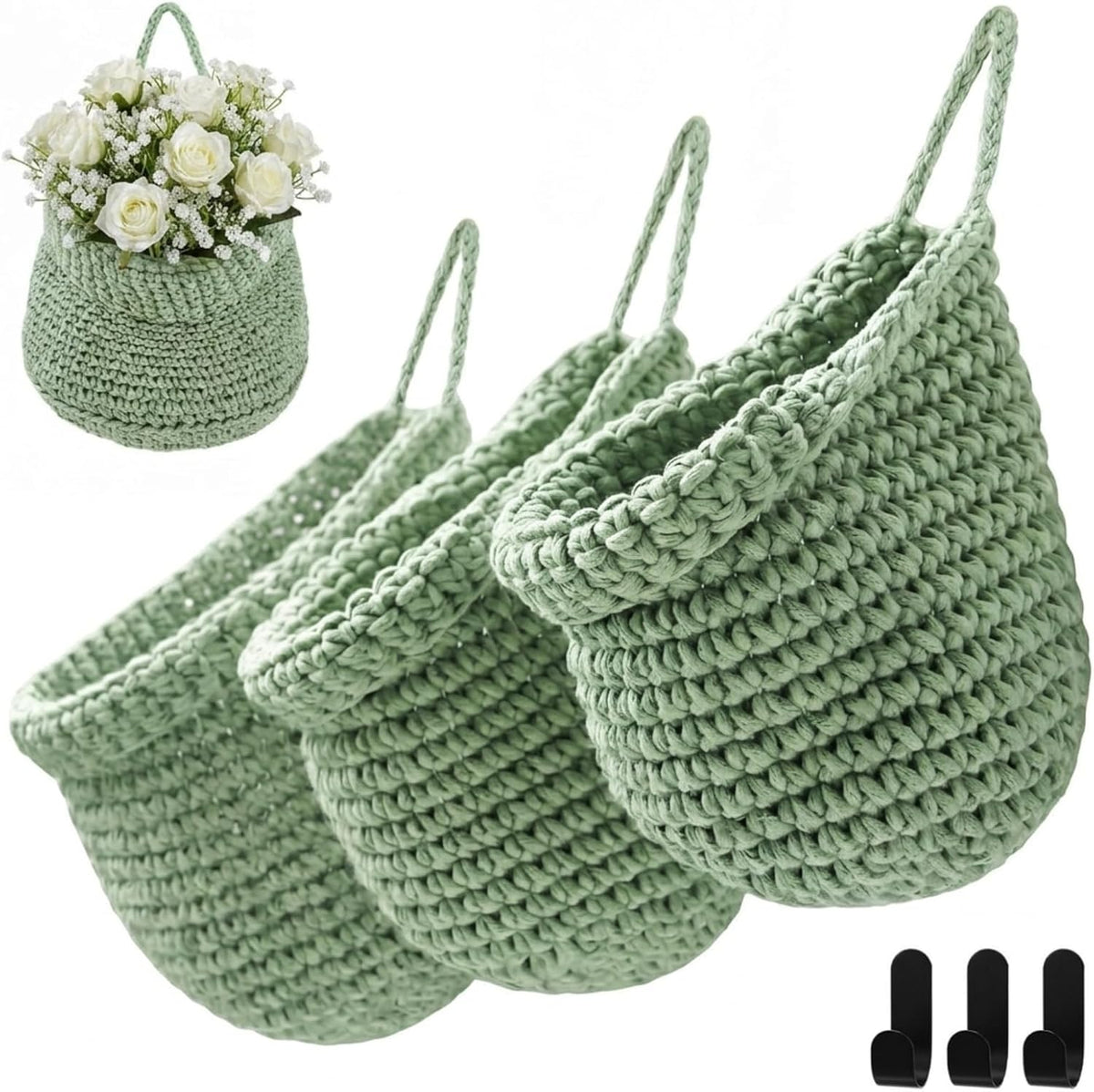 Honeydak 3 Hanging Baskets, Light Blue, Wide Bucket Basket