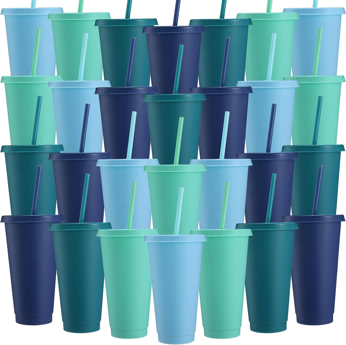Honeydak 15 Pack Plastic Cups with Lids Straws,Stylish Color