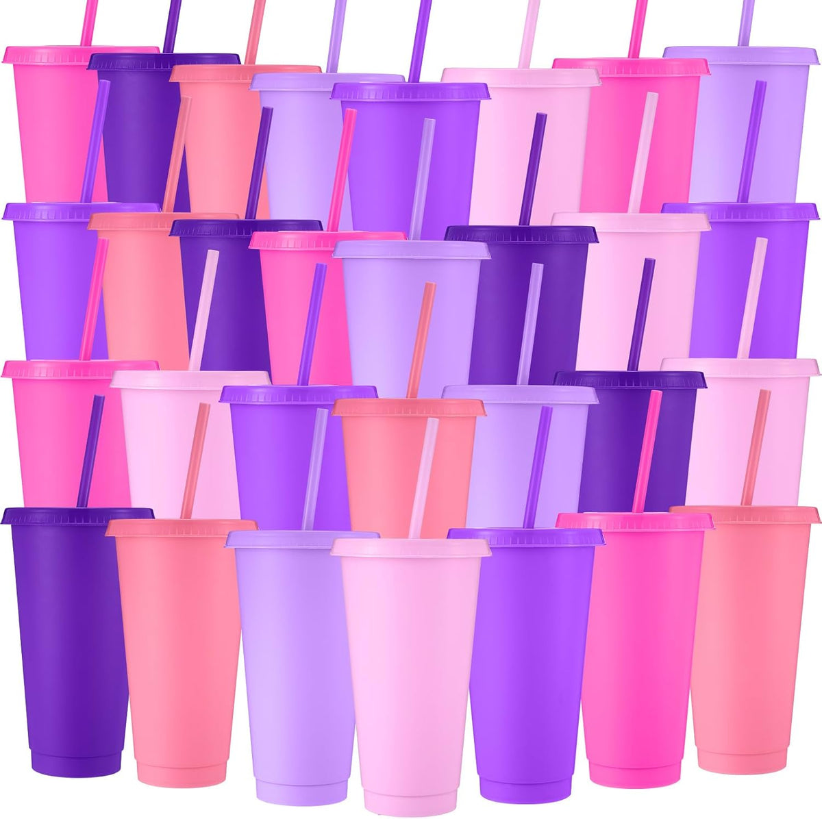Honeydak 150 Pack Plastic Cups with Lids Straws,Black Color