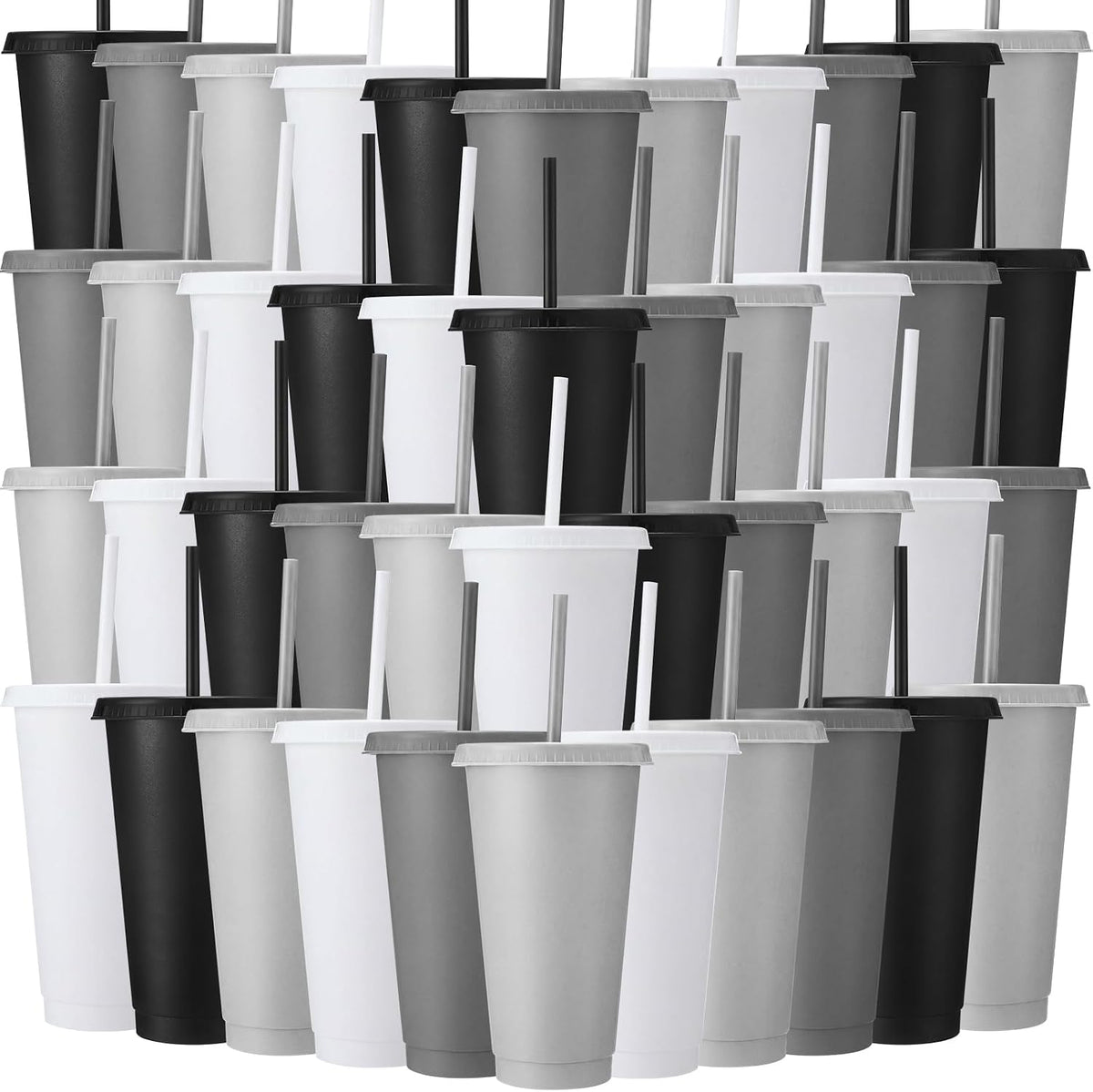 Honeydak 60 Pack Plastic Cups with Lids Straws,Electric Color