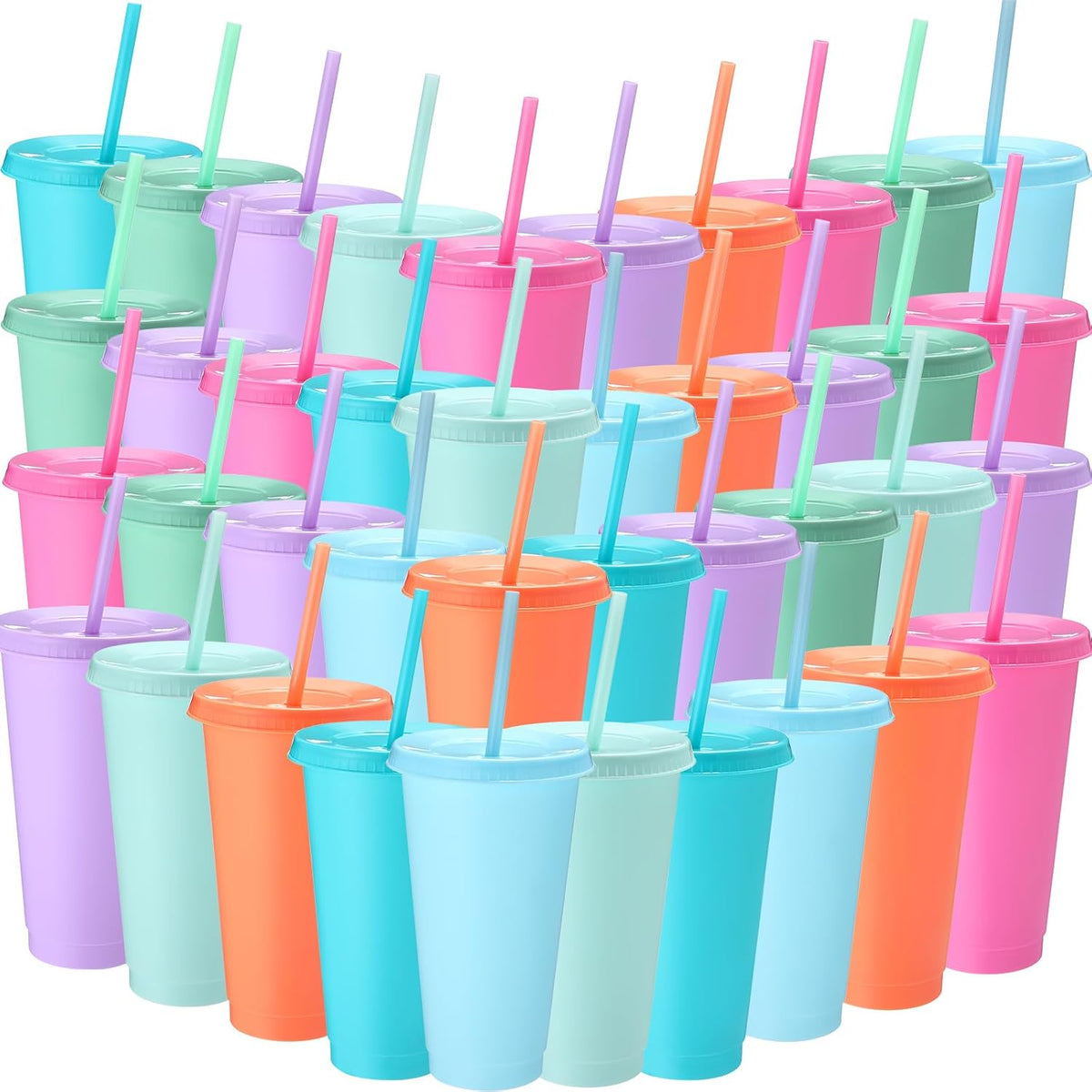Honeydak 60 Pack Plastic Cups with Lids Straws,Electric Color