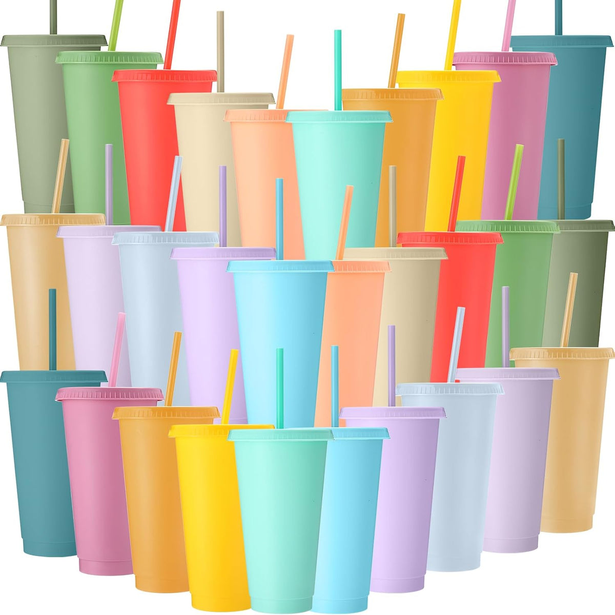 Honeydak 60 Pack Plastic Cups with Lids Straws,Electric Color
