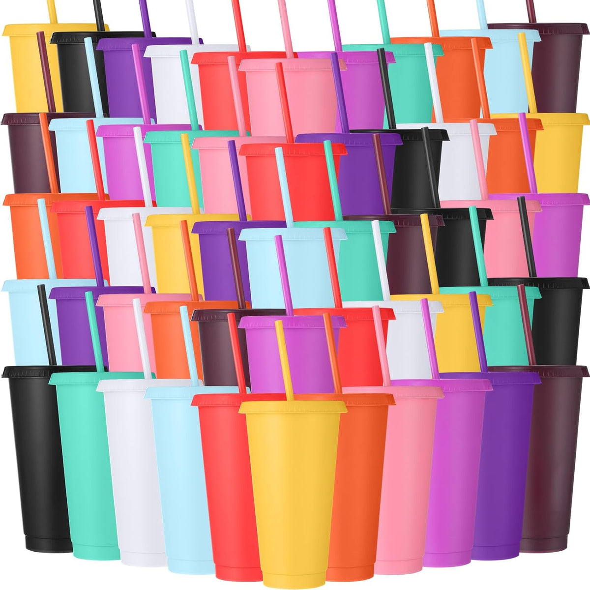 Honeydak 150 Pack Plastic Cups with Lids Straws,Black Color