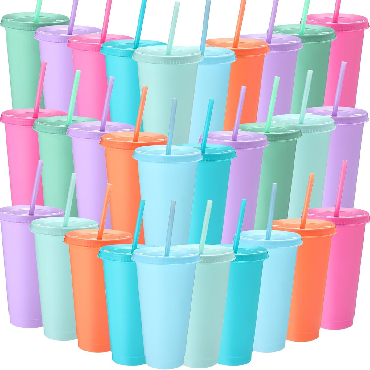 Honeydak 150 Pack Plastic Cups with Lids Straws,Black Color