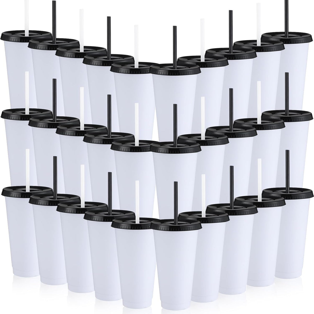 Honeydak 60 Pack Plastic Cups with Lids Straws,Electric Color