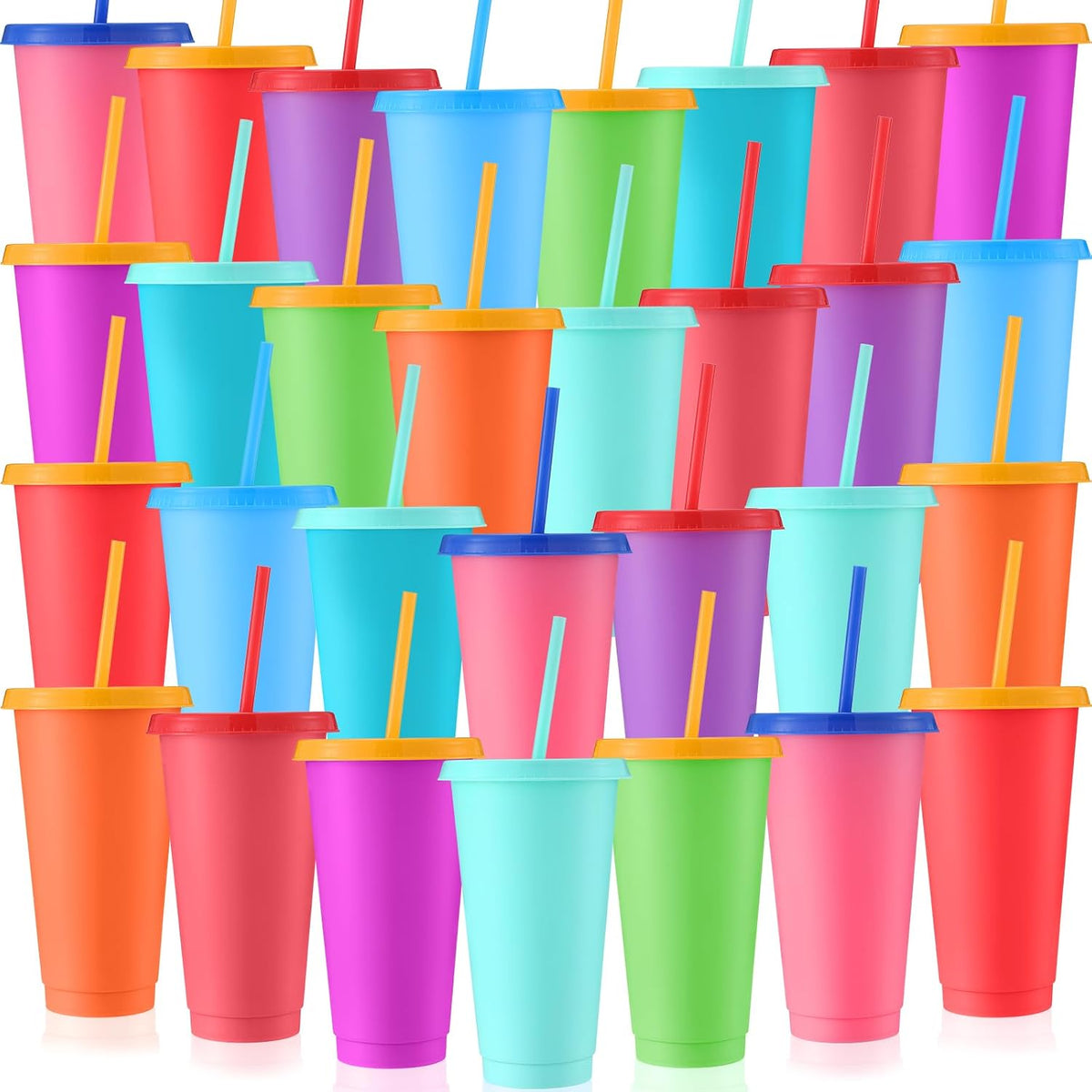 Honeydak 60 Pack Plastic Cups with Lids Straws,Electric Color