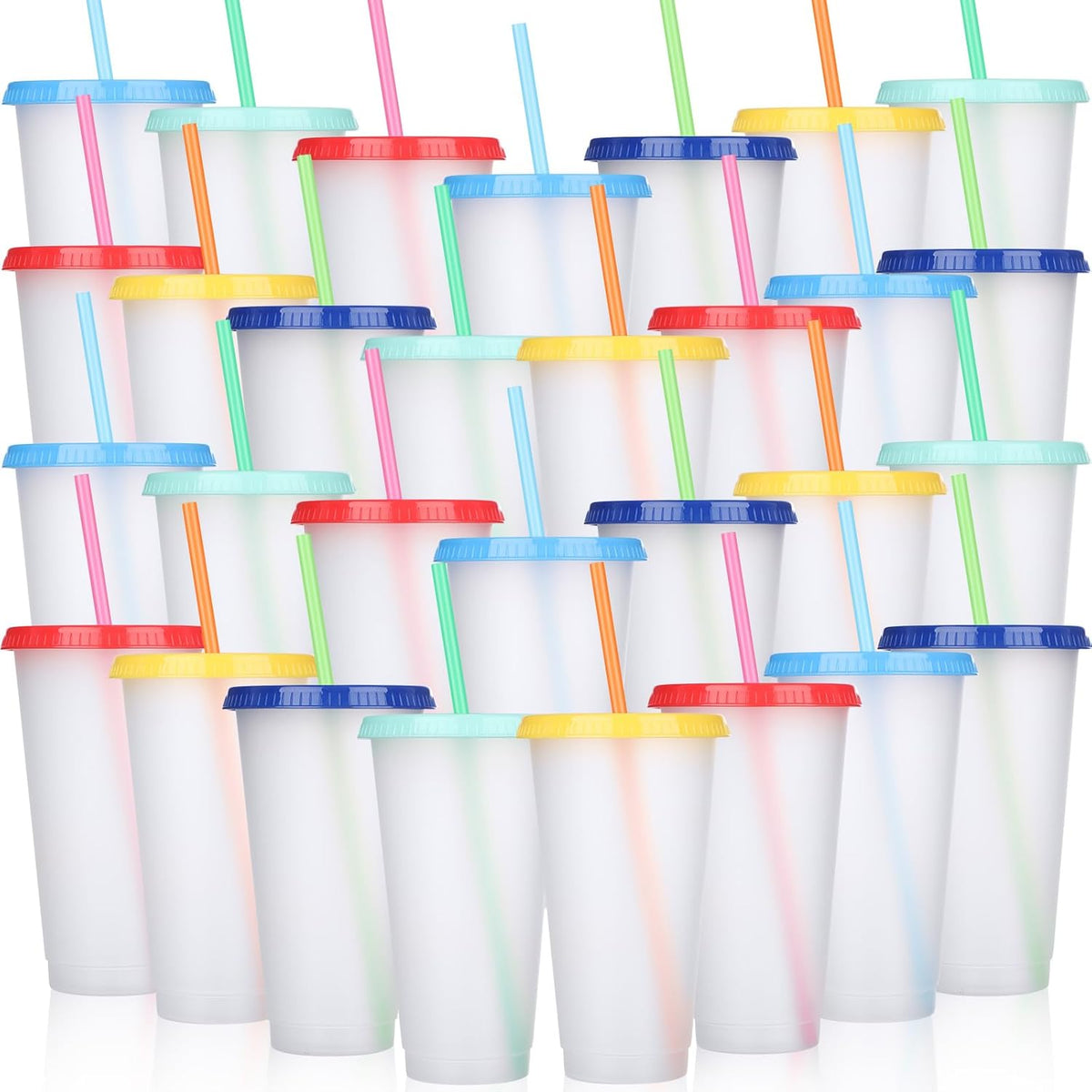 Honeydak 100 Pack Plastic Cups with Lids Straws,Transparent