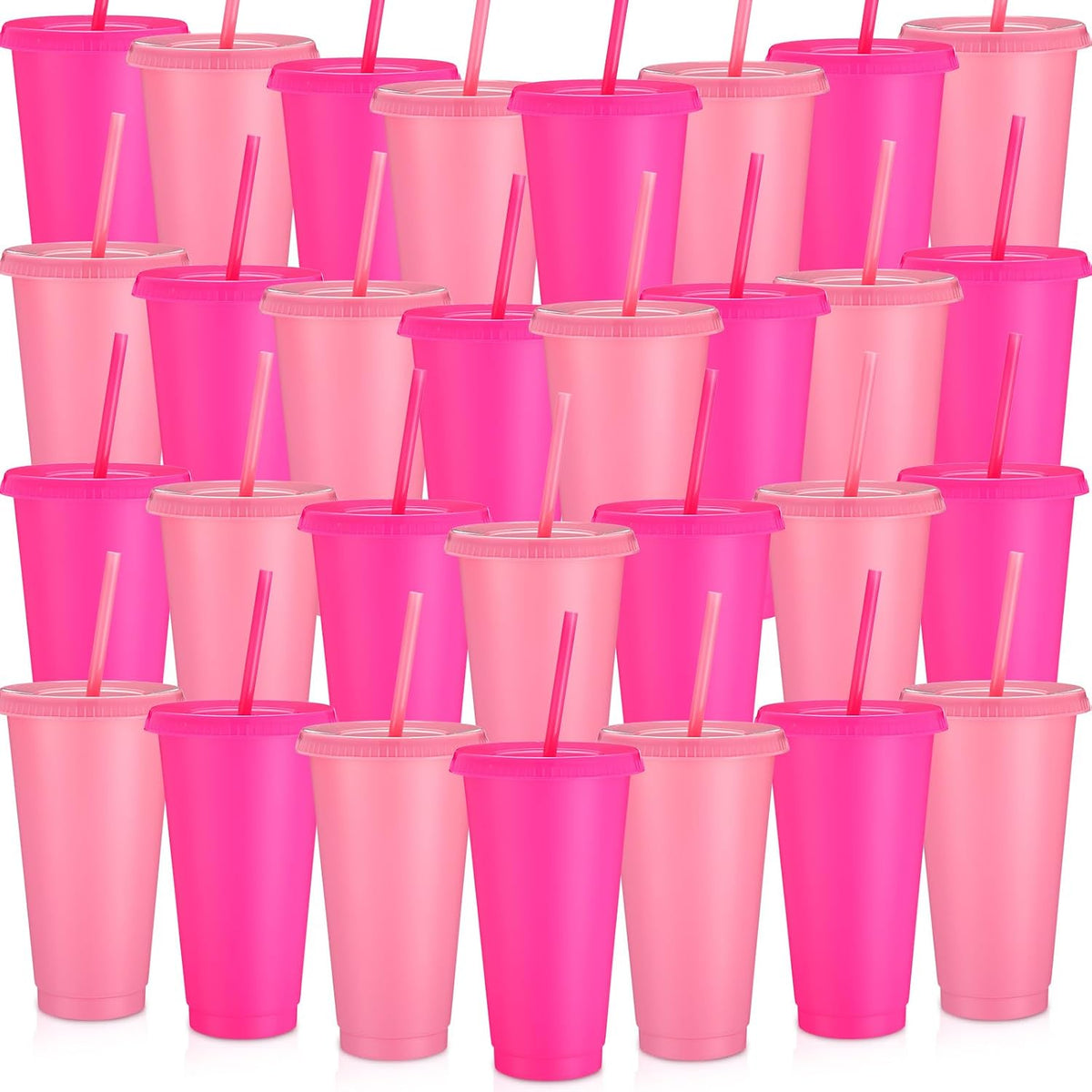 Honeydak 60 Pack Plastic Cups with Lids Straws,Gradient Color