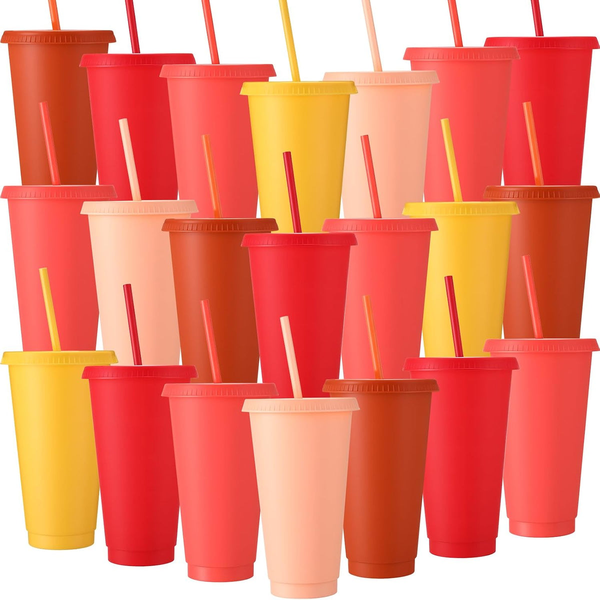 Honeydak 100 Pack Plastic Cups with Lids Straws,Transparent