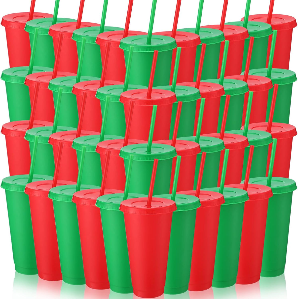 Honeydak 15 Pack Plastic Cups with Lids Straws,Stylish Color