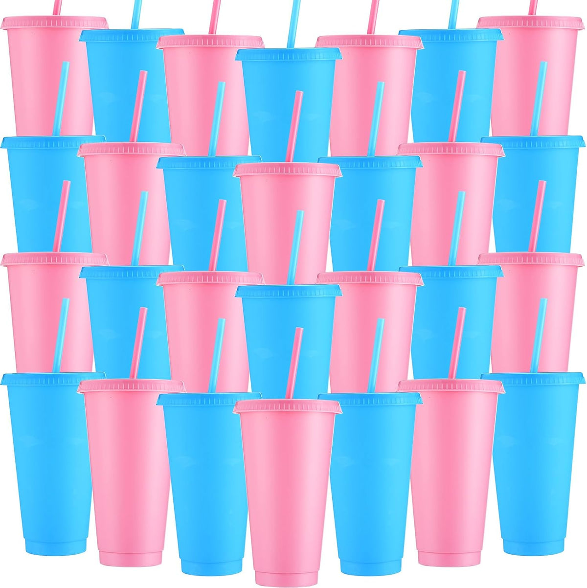Honeydak 60 Pack Plastic Cups with Lids Straws,Electric Color