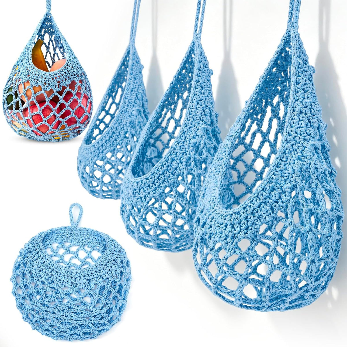 Honeydak 3 Hanging Baskets, Light Blue, Wide Bucket Basket