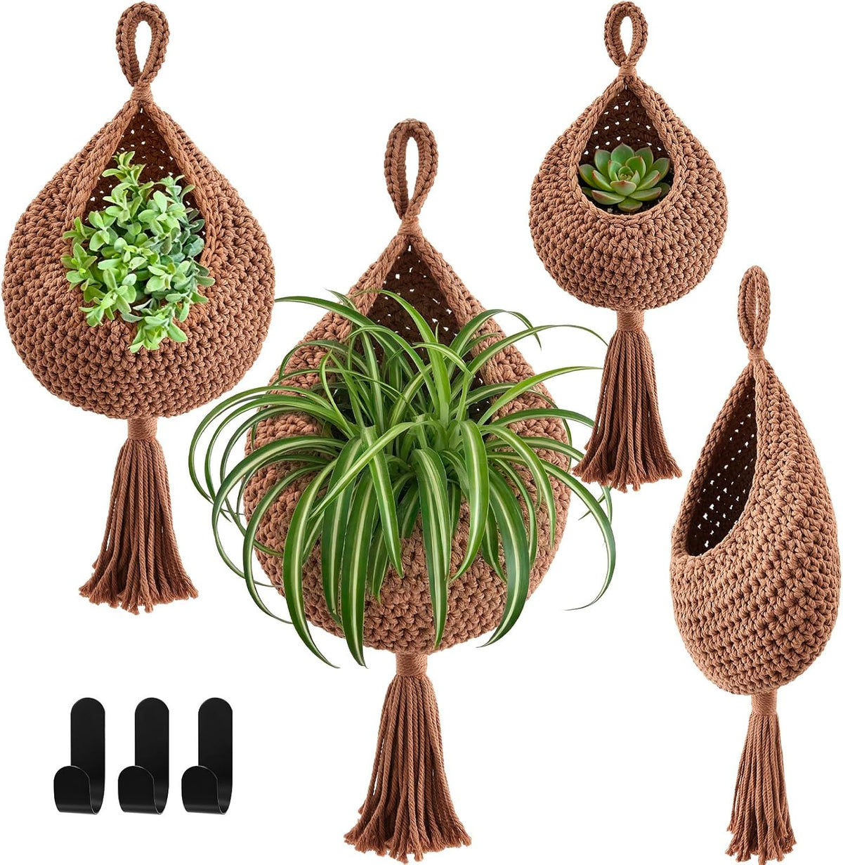 Honeydak 3 Hanging Baskets, Light Brown, Scalloped Edge