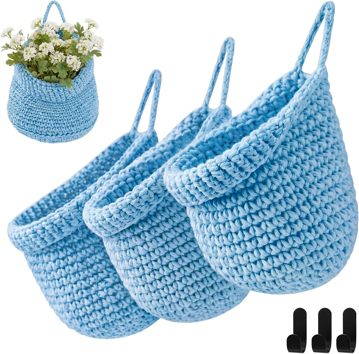 Honeydak 3 Hanging Baskets, Cream, Tote Style Basket