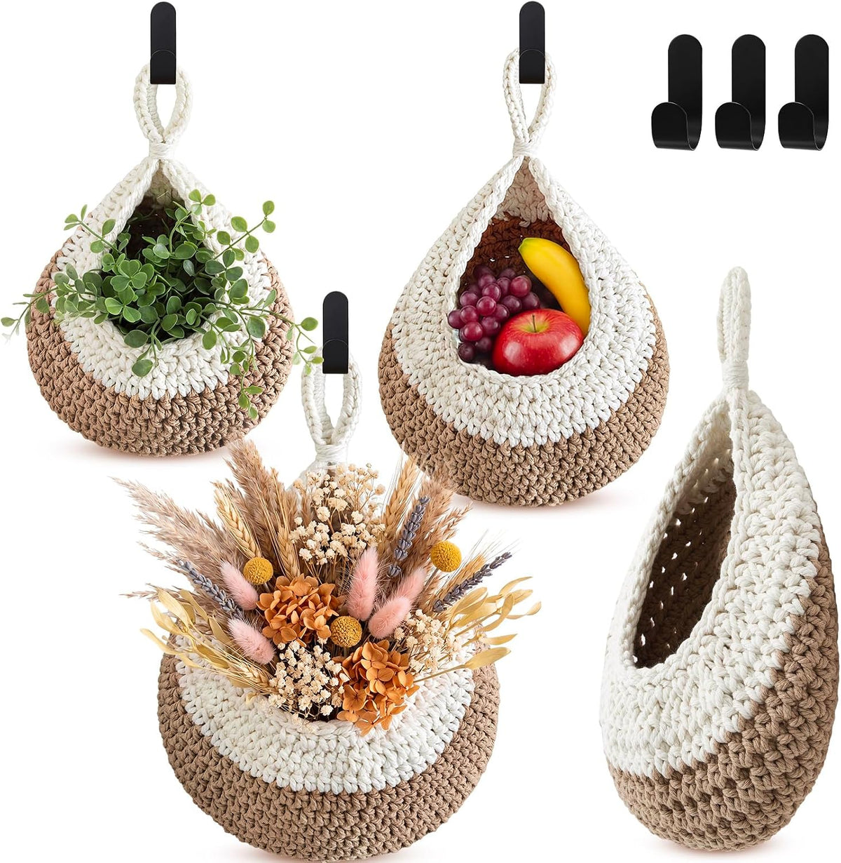 Honeydak 3 Hanging Baskets, Grey Mix, Envelope Basket