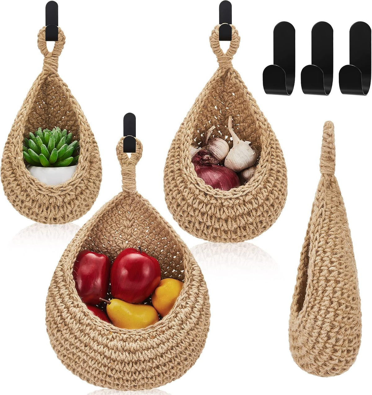 Honeydak 3 Hanging Baskets, Cream, Tote Style Basket