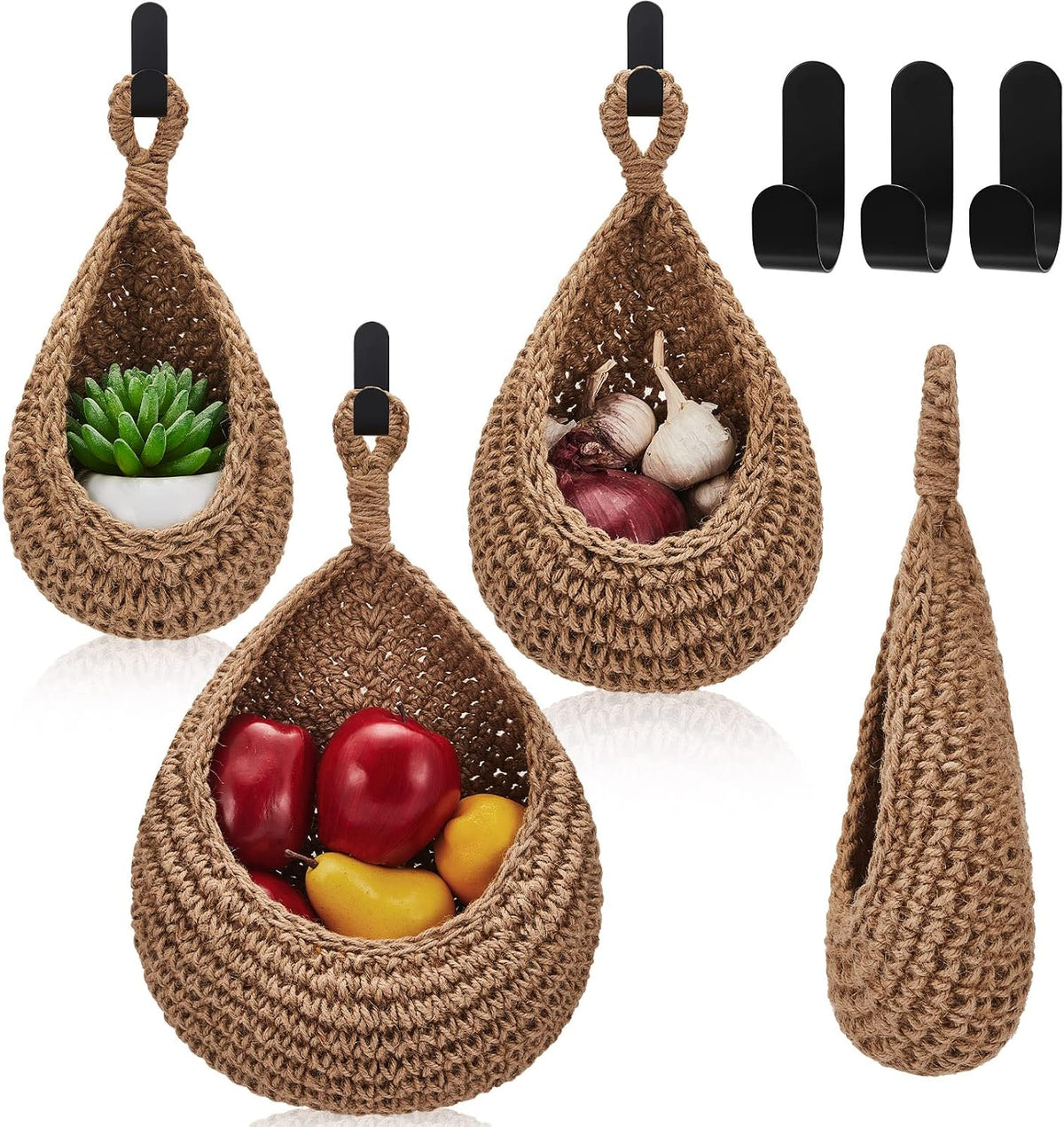 Honeydak 3 Hanging Baskets, Grey Mix, Wide Bucket Basket
